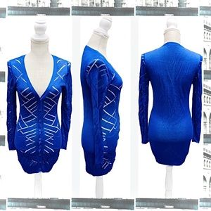 UFFIZI ITALY | M/L | Short Hills, NJ Cobalt Crosshatch Laser-Cut Thin Cardigan